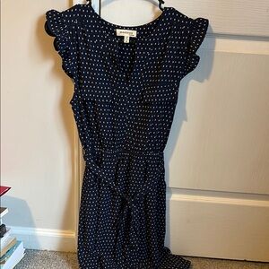 Monteau Blue and White Ruffled Tie Front Sundress